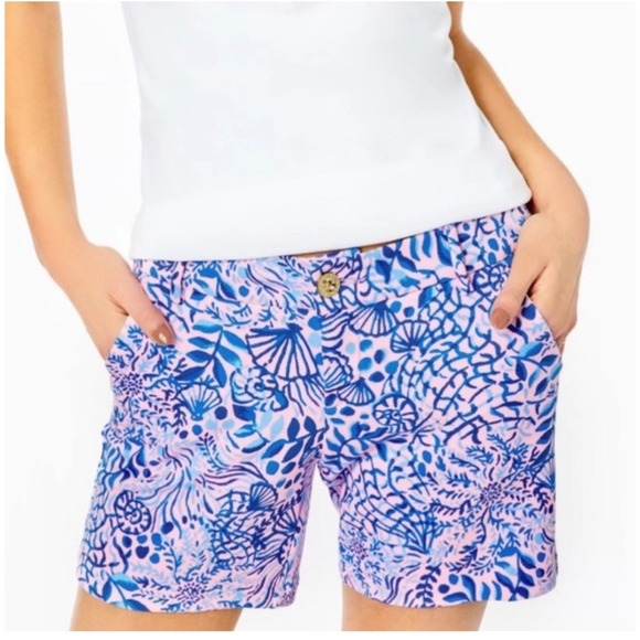 Lilly Pulitzer Jayne Knit Short Calla Lilly Pink High Tides Good Vibe stretch 16 - Picture 8 of 8